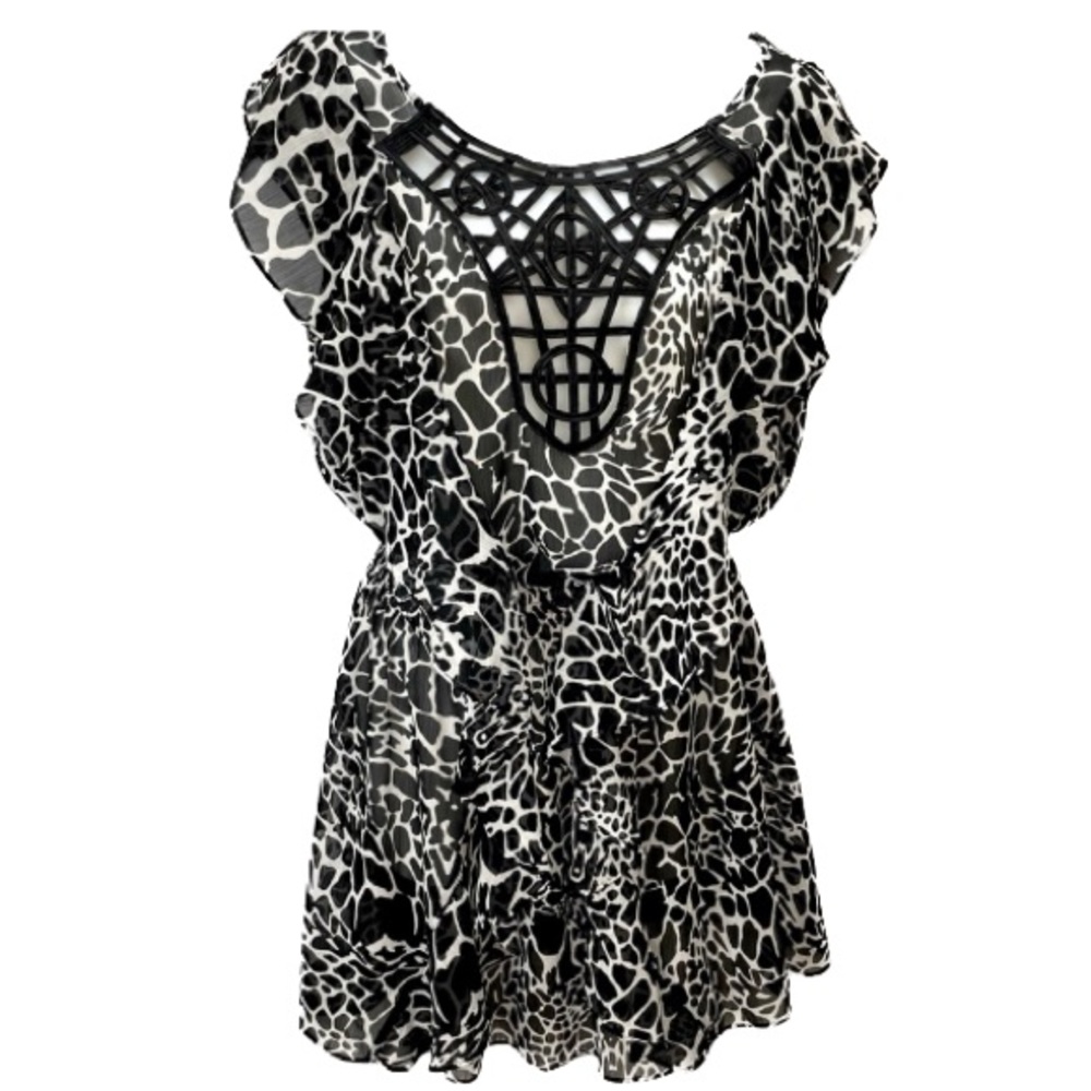 2/$25💥 Like New Bisou Bisou Black and White Swimsuit Coverup or Blouse Sz M